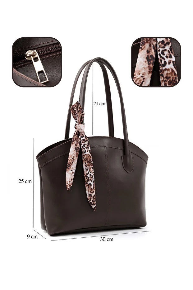 Faux Leather Zippered Shoulder Bag Single Compartment Gift Womens Hand Shoulder & Crossbody Bag Brown