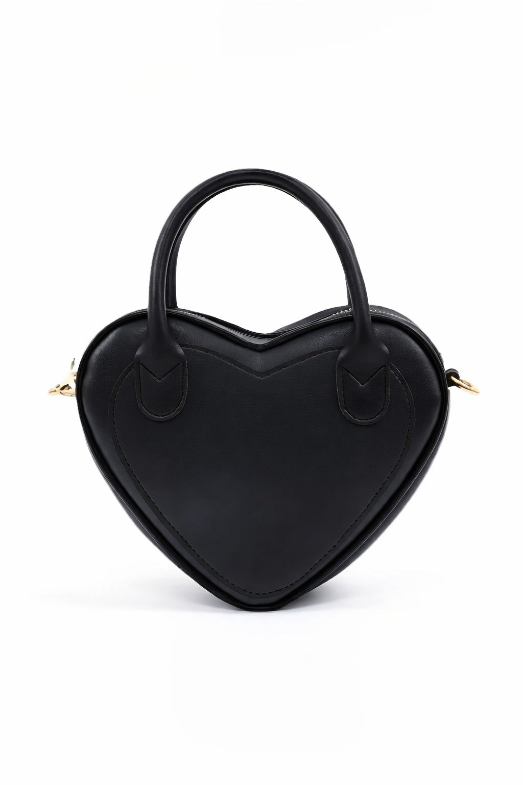 Black Heart Shaped Faux Leather Zipper Bag Single Compartment Hand Arm And Shoulder Bag