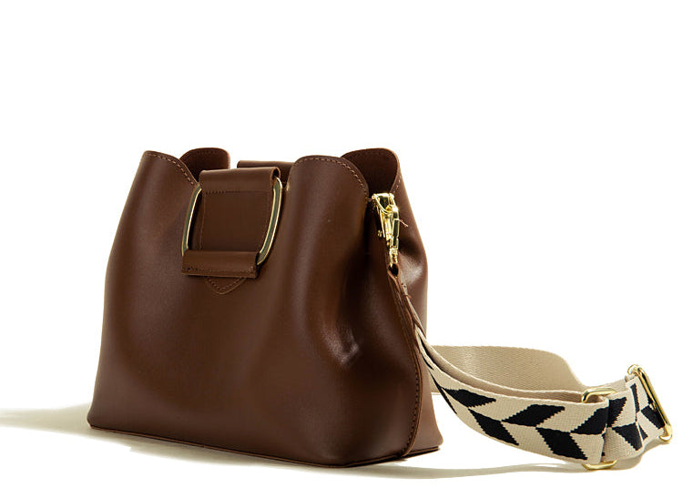 Crossbody Wide Shoulder Strap Portable Bucket Bag